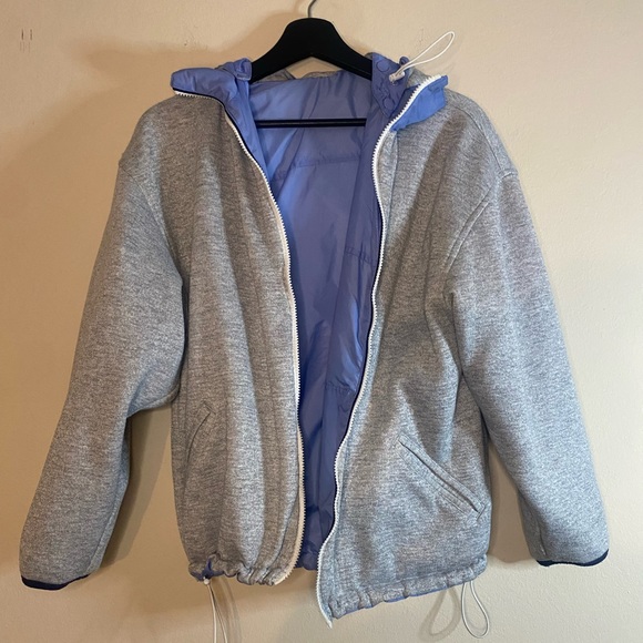 Reversible Blue and Heather Gray Windbreaker Jacket Size M Women Men Kids Teens - Picture 6 of 7